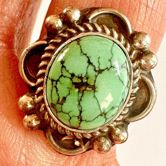 Native American Navajo Indian Turquoise Jewelry Jewelry - Navajo Turquoise Flower Ring Sz 7 Signed Priscilla Smith Native Amer Sterling